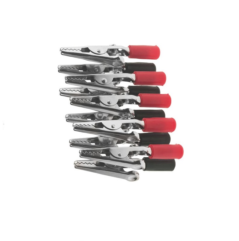 10 Pezzi Di Mini Morsetti A Coccodrillo 45 Mm – 60VDC – Nero/rosso – Nichelati