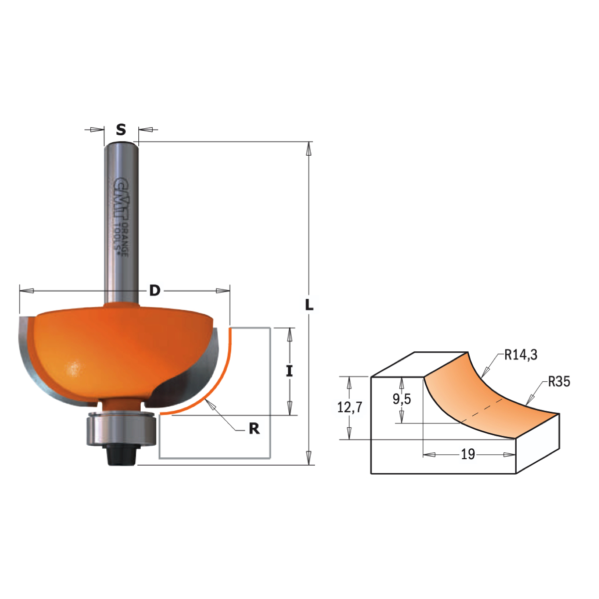 Fresa arrotondata da 8 mm, raggio di 2 mm, fresa rotonda standard, con cuscinetto a sfera